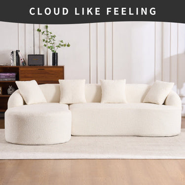 Grey Compression Sofa with Chaise Lounge & 4 Pillows
